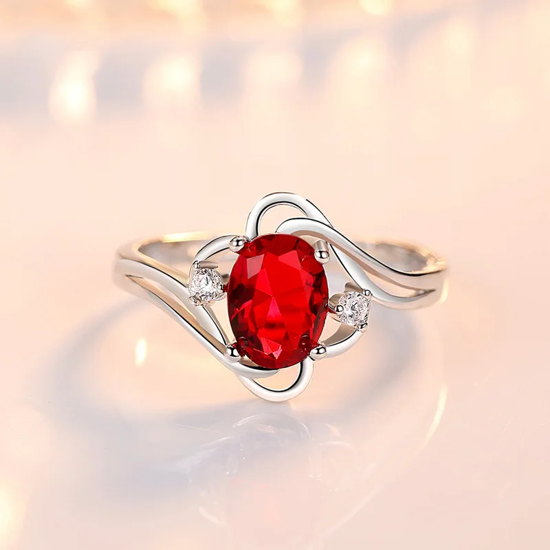 الرجعية خواتم 925 الفضة والمجوهرات البيضاوي خلق روبي حجر كريم زركون المفتوحة البنصر للنساء الزفاف المشاركة وعد حفلة