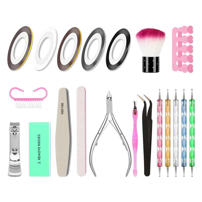 

20pcs Kit Nail Dead Skin Remove Clipper Set UV Gel Point Pen Tape Line Stainless Steel Tweezers Clipper Manicure Tool Decoration