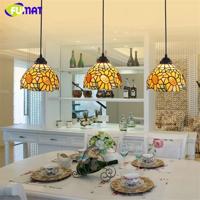 FUAMT LED Tiffany Chandelier Lights Stained Glass Shade Ceiling Lighting Fixtures Pendant Light 6 Arms E26 E27 Pendent Lamps For