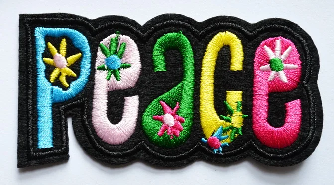 (5 pcs) Peace hippie boho retro hippy little flowers embroidered applique iron on patch ( about 9.5 * 4.6 cm)