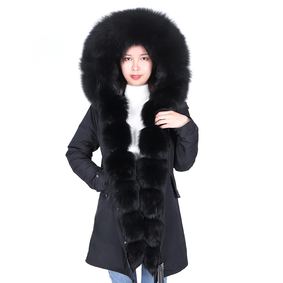 MMK fashion warm winter coat ladies real fur coat natural real fox fur collar loose long parka coat fur coat detachable