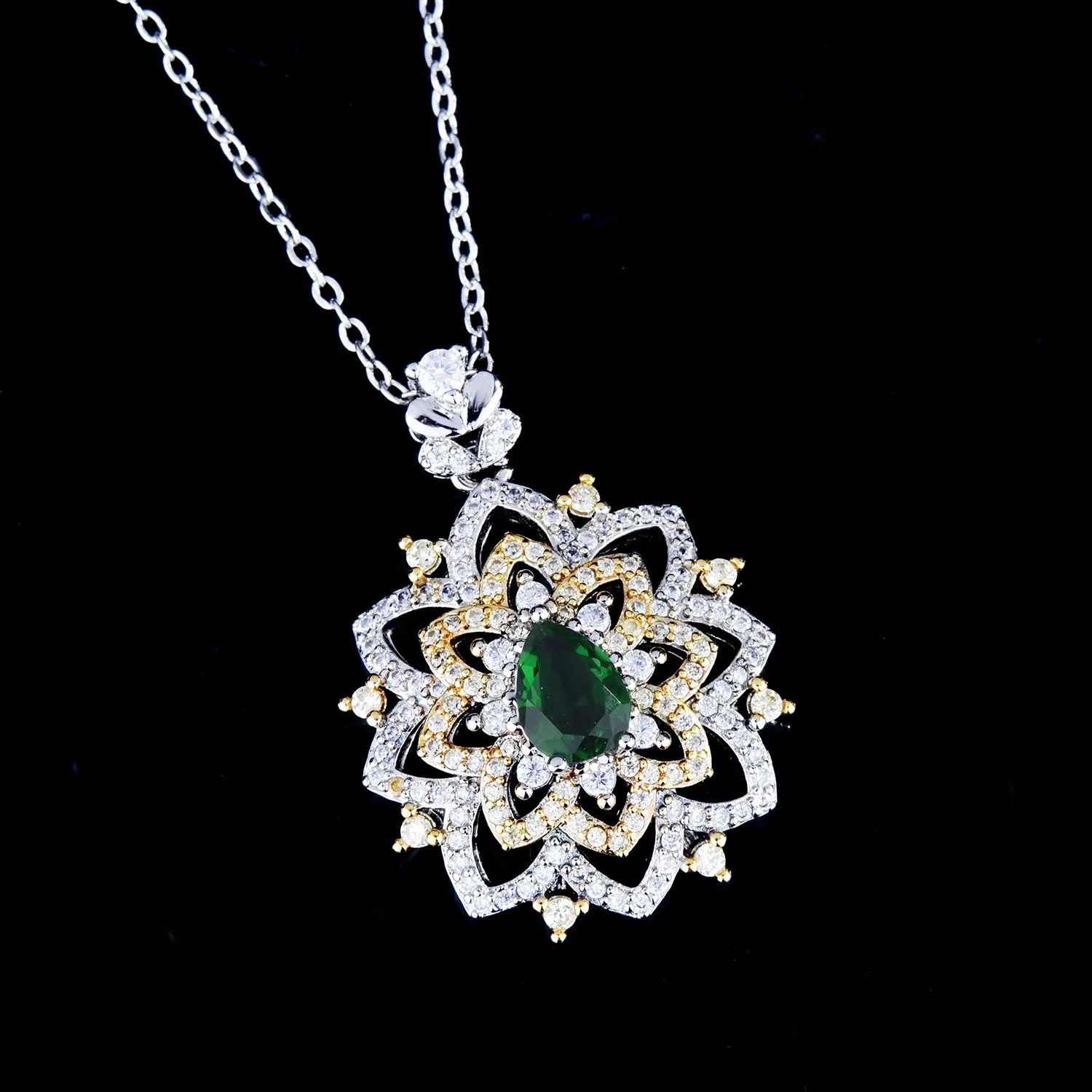 18K Multi Gold Necklace for Women Natural Emerald Diamond with Diamond Pendants Retro Jewelry De Bizuteria Anillos Gemstone