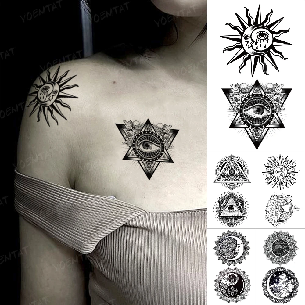 Tatuagem temporária à prova dwaterproof água adesivo egito horus olho sol  lua henna flash tatoo corpo arte pulso escápula / Tatuagem e arte corporal, image size:1000x1000