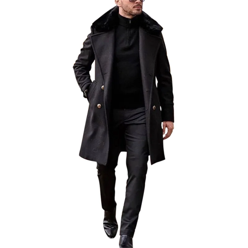 

Men's Windbreaker Mid-length Long Sleeves Slim Woolen Long Coat Mens 2020 Jacket Windbreak Coat Men Winter Coats Homme Plus Size