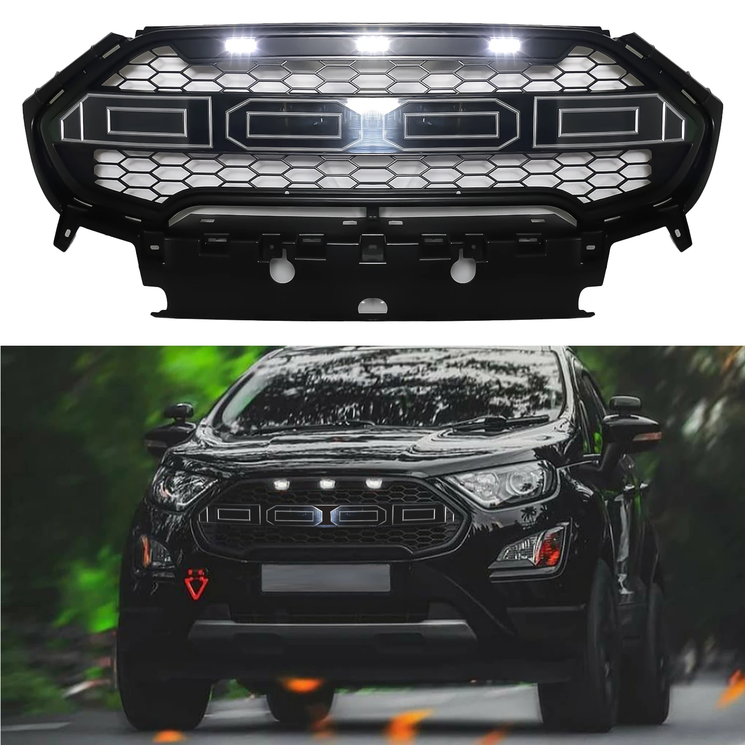 Modified For Ecosport Racing Grill For Ecosport 2017 2018 2019 Front Bumper Grilles Mesh Cover Front Grills Grille For Trims