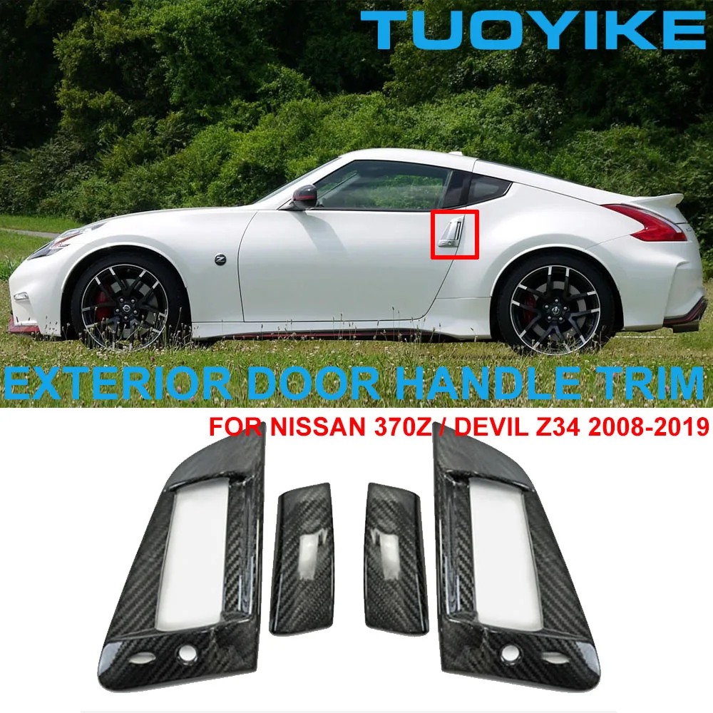 4PCS Car Styling Real Dry Carbon Fiber Exterior Outer Door Pull Handle Cover Trim Panel For Nissan 370Z Devil Z34 2008-2019