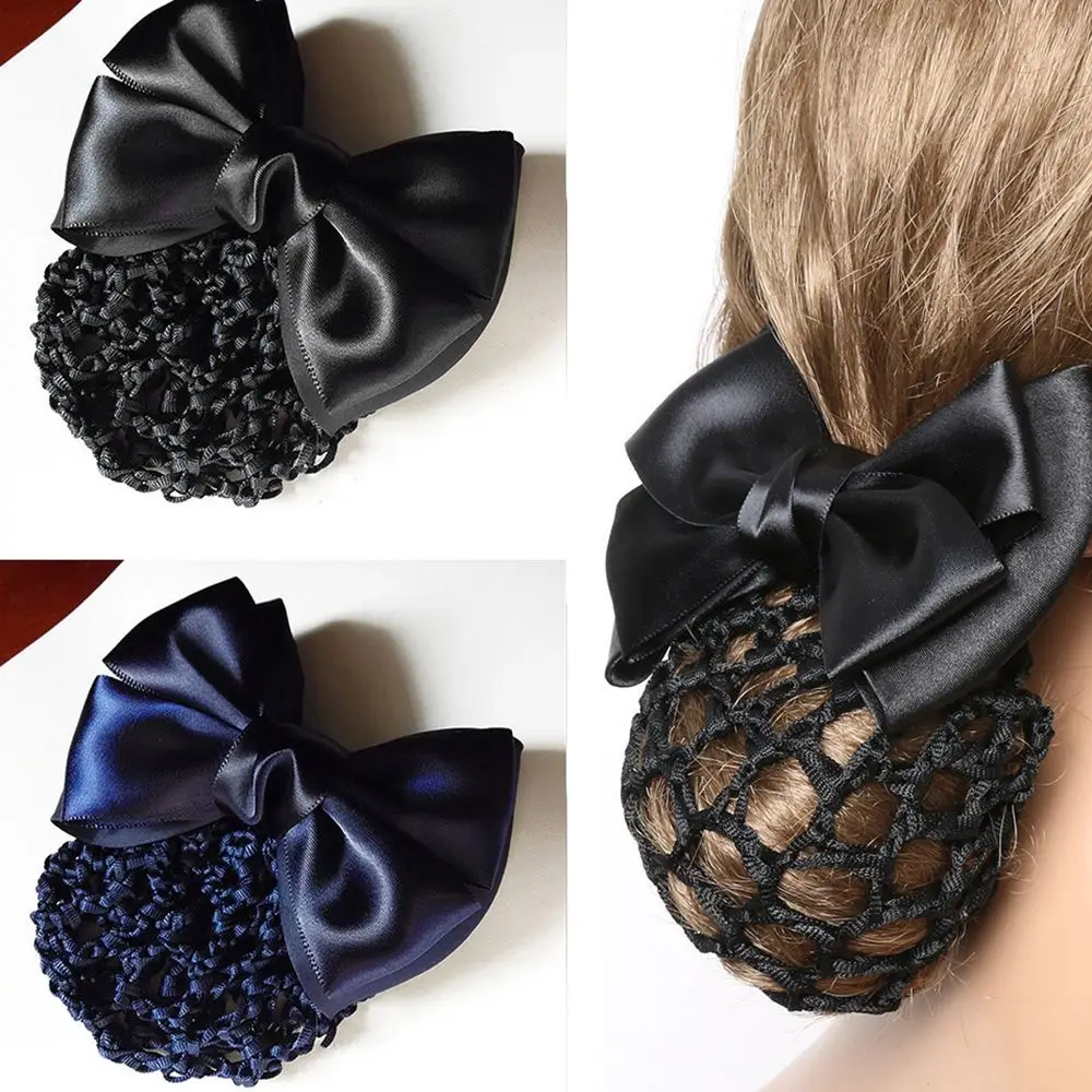 Profesjonalna moda damska kokardka spinka do włosów pokrywa Bowknot kok netto Snood siatka na włosy akcesoria do stylizacji pracownik biurowy nakrycia głowy