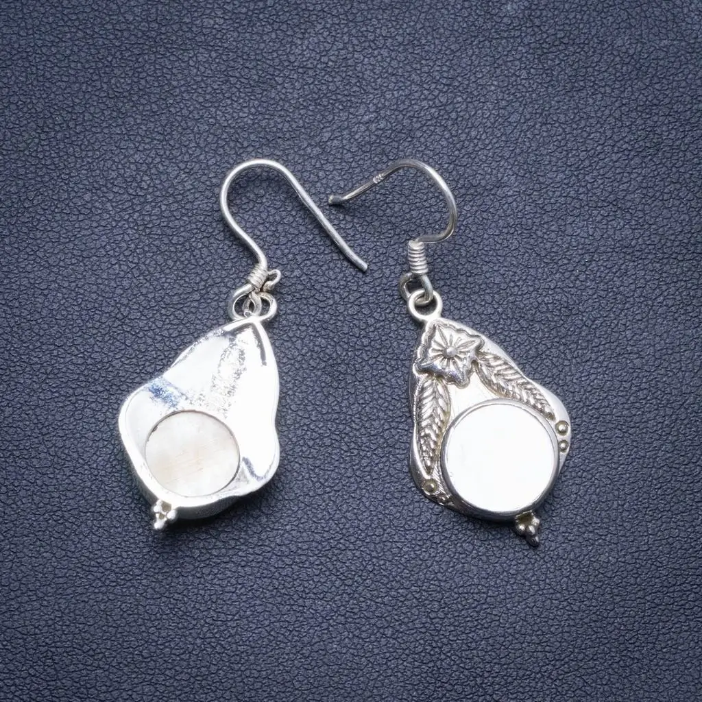 

Natural Mother Of Pearl Handmade Unique 925 Sterling Silver Earrings 1.75" X4289