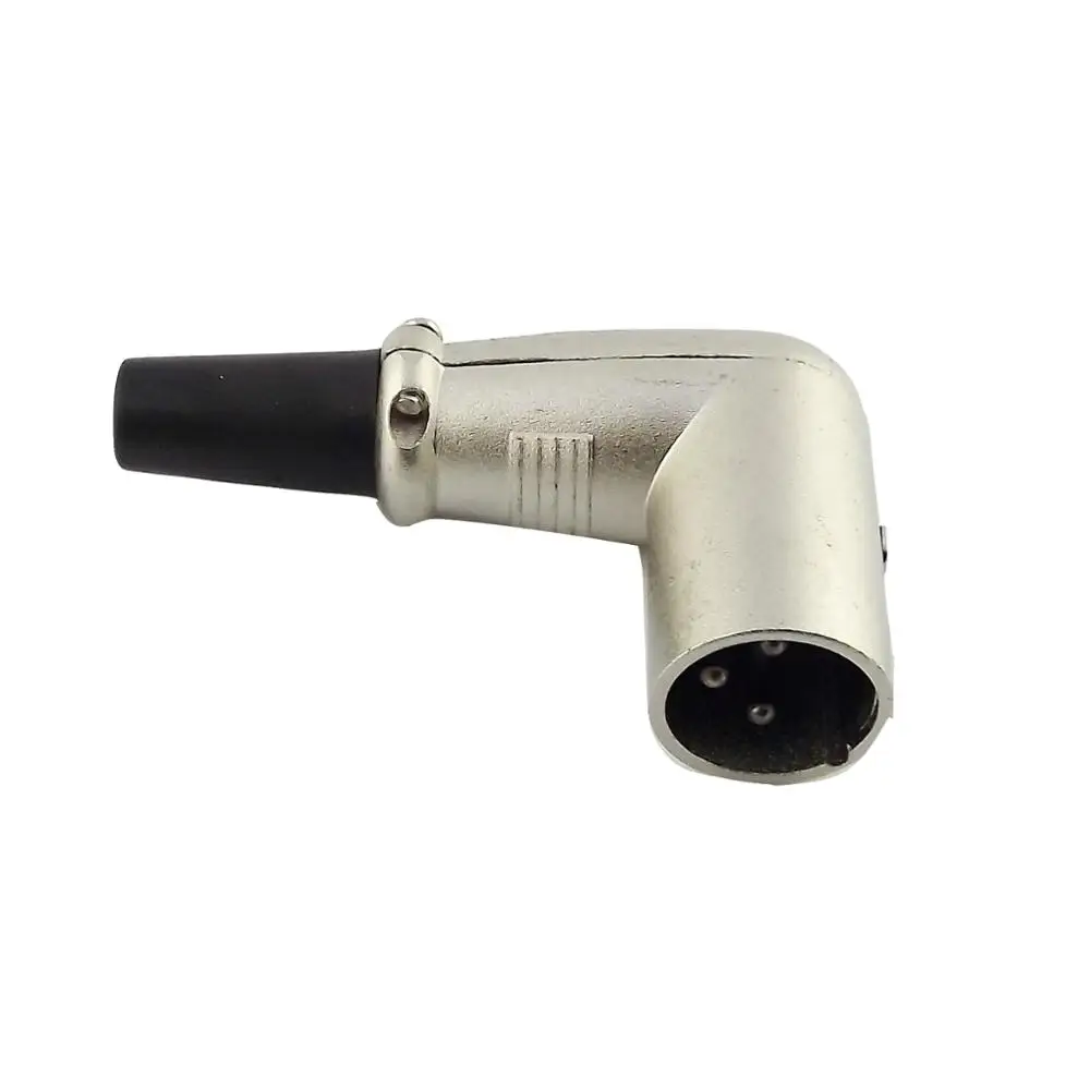 1X Logam 3 Pin XLR Male Plug Sudut Kanan Mikrofon Seimbang Konektor Kabel Berlapis Nikel Adaptor