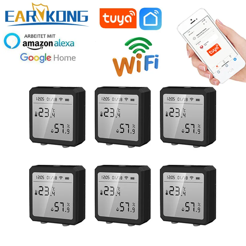 Tuya WiFi Hygrometer Thermometer Smart Temperature Sensor Humidity Detector With LCD Date Time Display Support Alexa Google Home