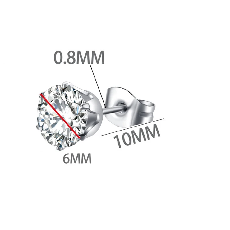 Stud Earrings Stianless Steel 3/4/5/6mm AAA Round Needle Brief Jewelry For Choose No Allergy