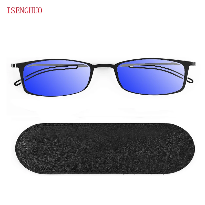 

Slim Portable Anti-blue Light Reading Glsses Men Women with Leather Pouch Presbyopic Glasses Spring Hinge Women TR90 Gafas 2.0