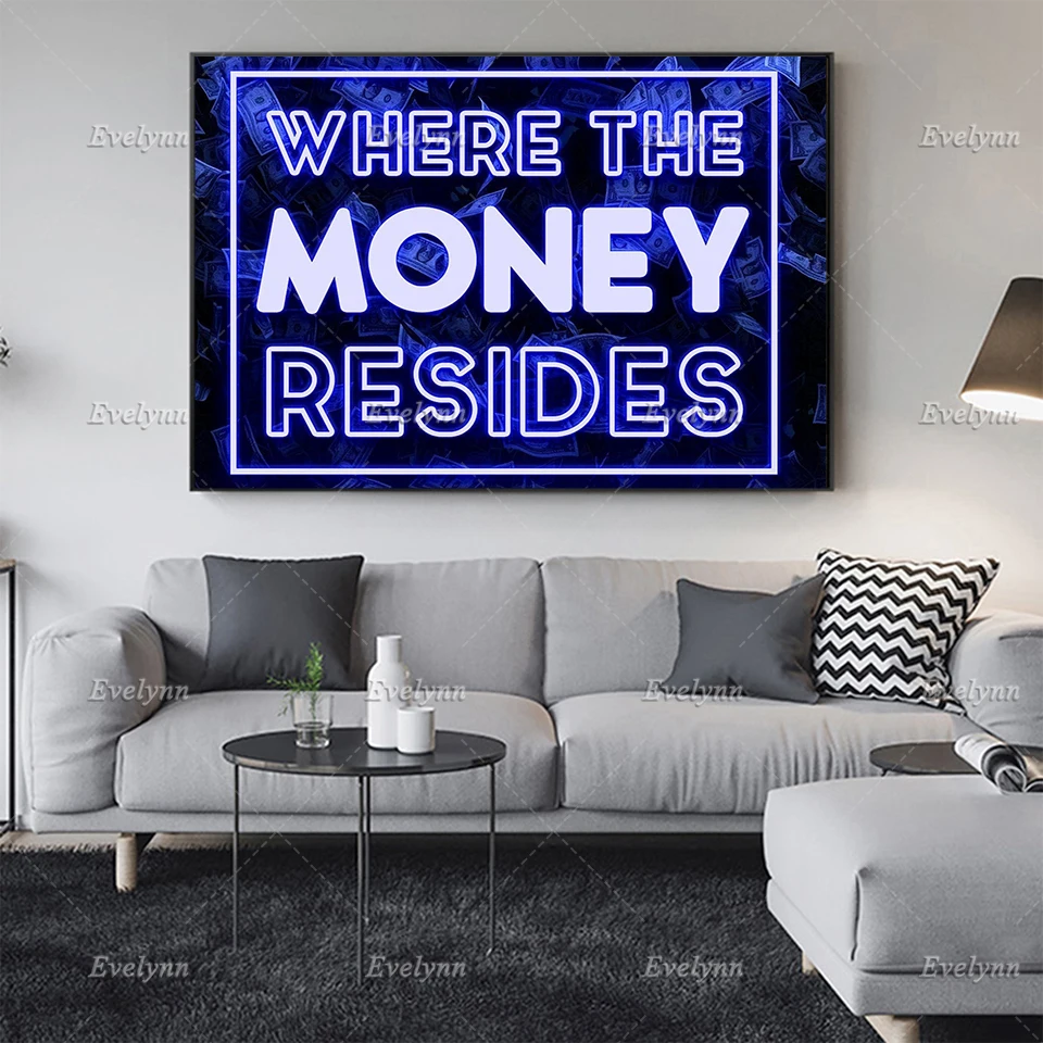 Where The Money Resides Wall Art Print Neon Glow Poster Nordic Modular Pictures For Living Room Home Decoration Floating Frame