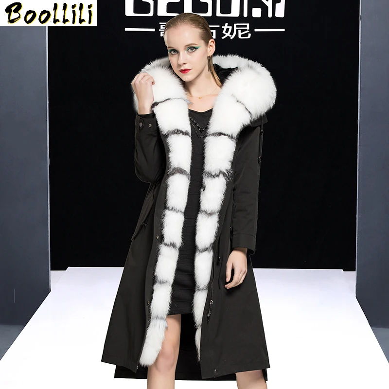 Real Fur Boollili Coat Female Real Rabbit Fur Liner Parka Winter Jacket Women Fox Fur Collar Korean Long Jackets Veste Femme