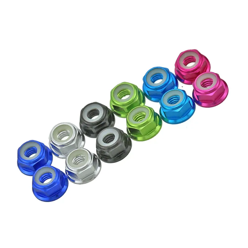 Dadi per rivetti in alluminio M2 M3 M4 M5 M6 dado flangiato in lega di alluminio colorato inserto in Nylon dado di bloccaggio dado autobloccante dadi modello RC 10 pezzi