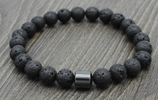 8mm ihj4 adjusted rope Yoga howlite labradorite map Stone white black volcanic lava stone bead Bracelet Magnetite Bangles