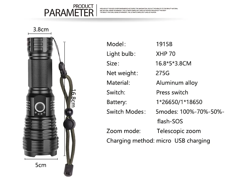 XHP160 LED Flashlight Pocketman Tactical Torch Waterproof Torch USB Rechargeable Flashlights Use 18650 Battery