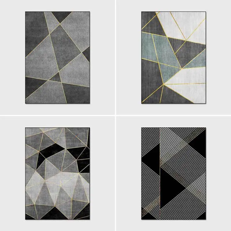 

Nordic Family Area Rug Black/Gray Geometric Home Carpets for Living Room Bedroom Decor Floor Mat High-end Custom Washable Rugs