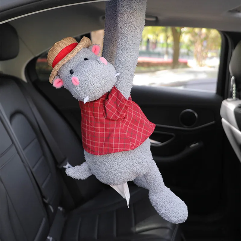 New Arrival Cartoon Dog Plush Car Drawer Box Cute Hanging Armrest Box Seat Back Car Tissue Box Female Car Interior Accessories