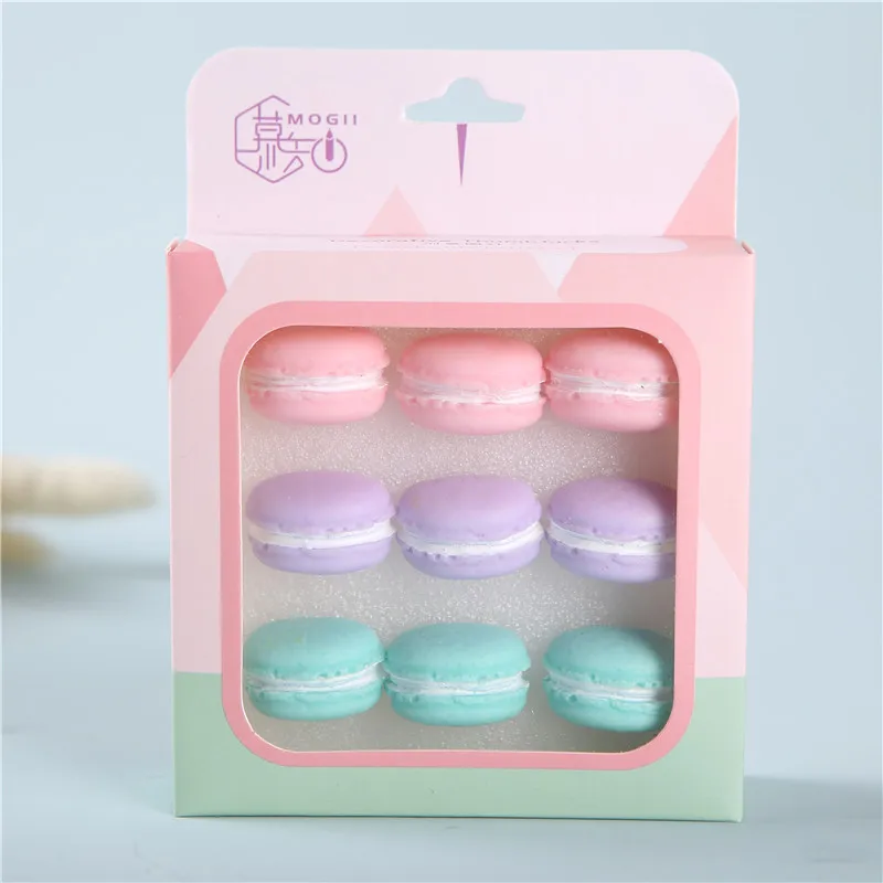 Chinchetas de colores con forma de macaron para niños, decoración de papelería creativa original, regalos de papelería, 9 unids/caja