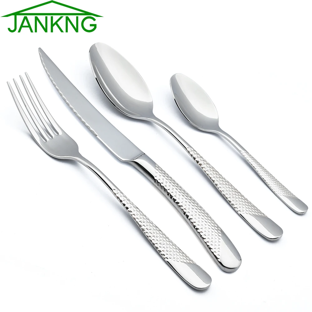 4Pcs Silver Glod Dinnerware Set 18/10 Stainless Steel Silverware Set Kitchen Knives Forks Spoons Cutlery Set Dishwasher Safe