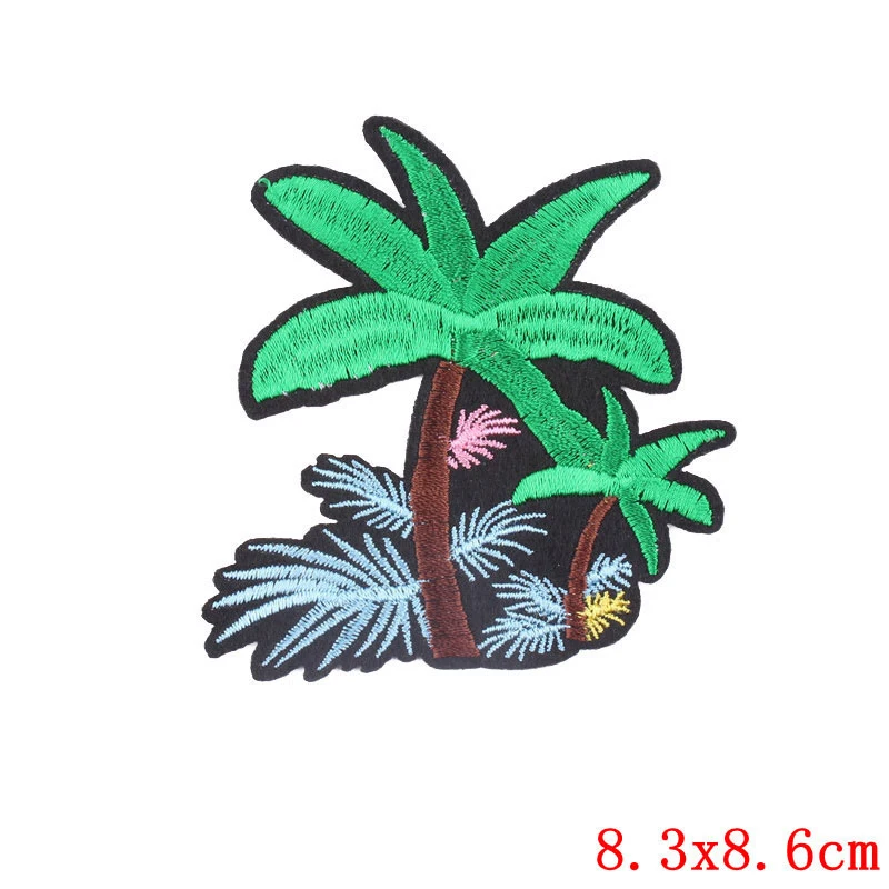 Coconut tree Patches Embroidery Iron On Patch For Clothing DIY Creative Badges Hot Transfer Stickers Denim Jacket Appliques F