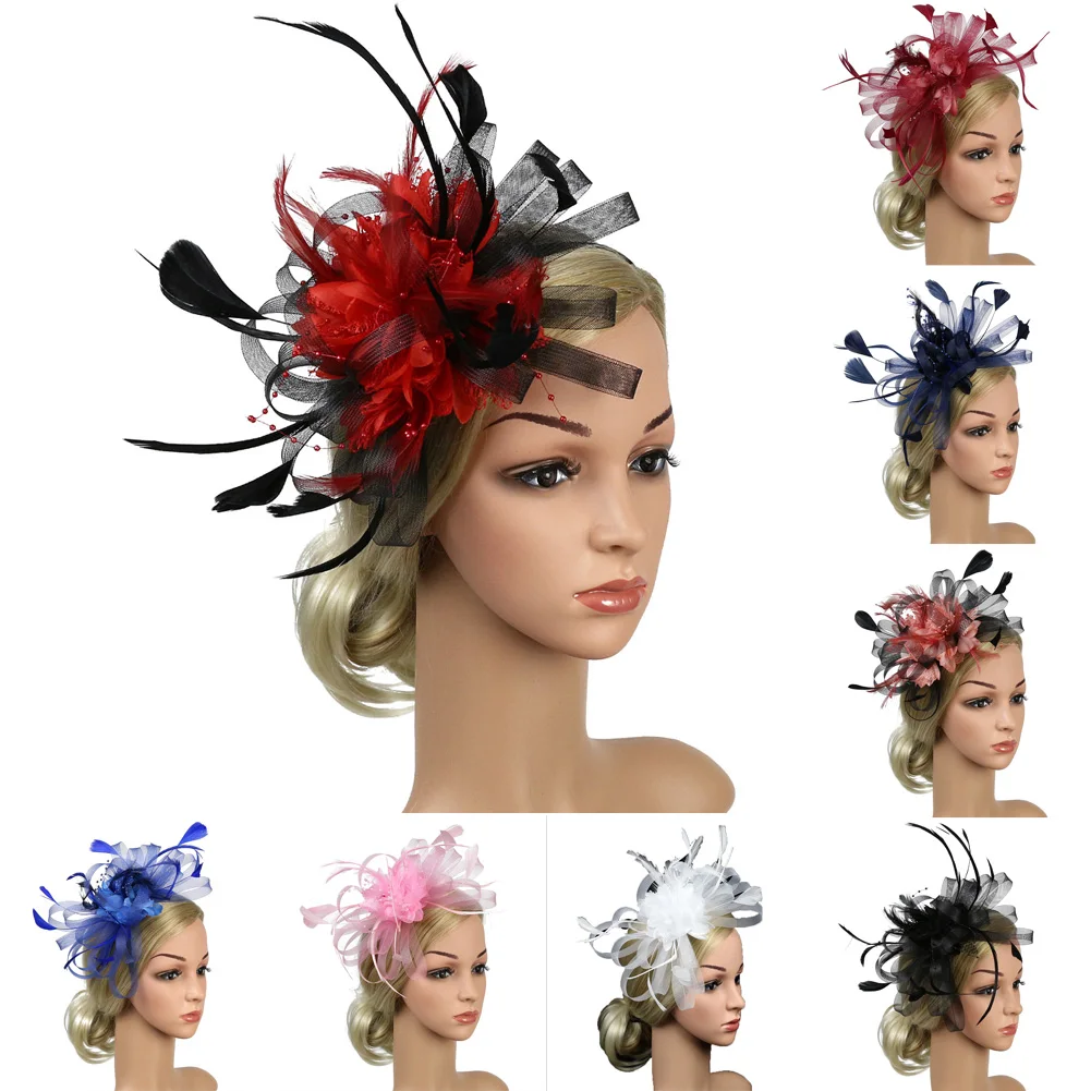 

Fashion Feather Mesh Fascinator Hat Hair Clip Women Cocktail Wedding Party Bridal Hat Fascinator Ladies Dress Hair Headband