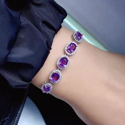 Fashion Silver Amethyst Bracelet for Woman 4mm*6mm VVS Grade Natural Amethyst Silver Bracelet Gift for Woman
