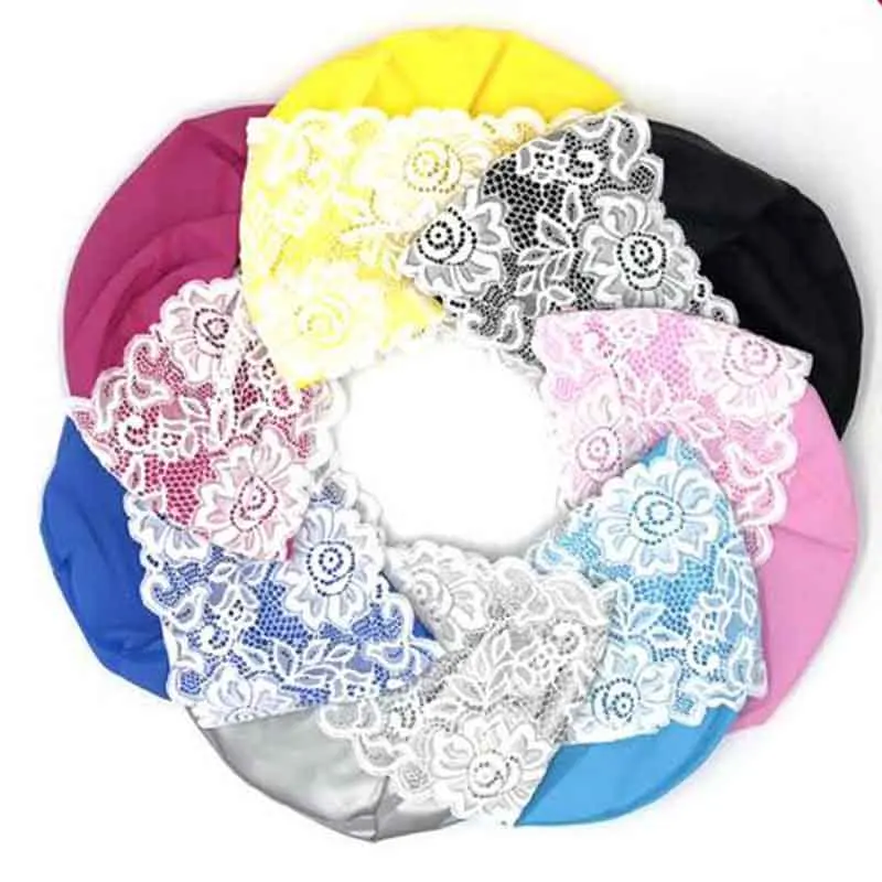 Women Swimming Cap PU Waterproof Lace Flower Sports Surfing Pool Hat Elastic Shower Bathing Caps for Long Short Hair