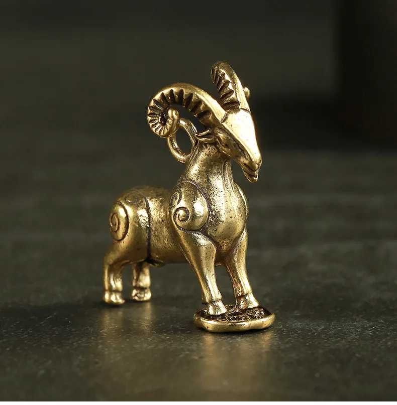 Vintage solid Brass sheep Ornament Brass Pendant Keychain Ornament Accessories m079