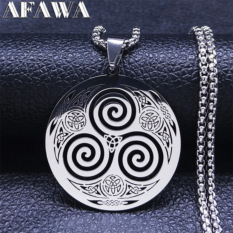 Stainless Steel Witchcraft Vortex Necklace Silver Color Viking Triskelion Celtic Knot Spiral Triskele Necklace Jewelry N7062S02