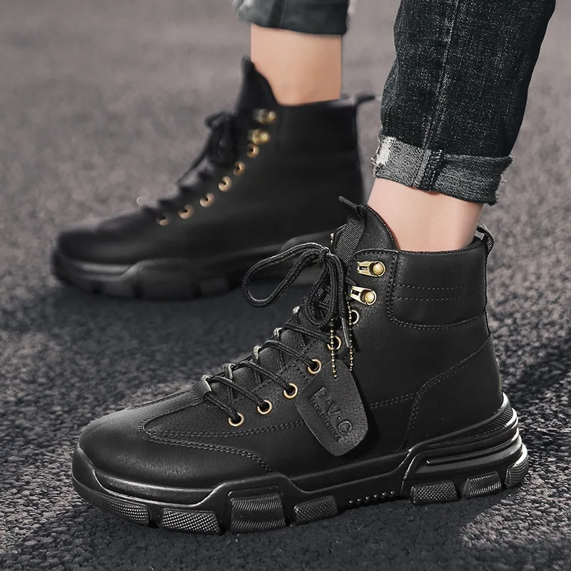 High-top men Boots winter new breathable Ankle Boots Male Lace Up slip Booties desert casual tooling Boots men shoes rrt67