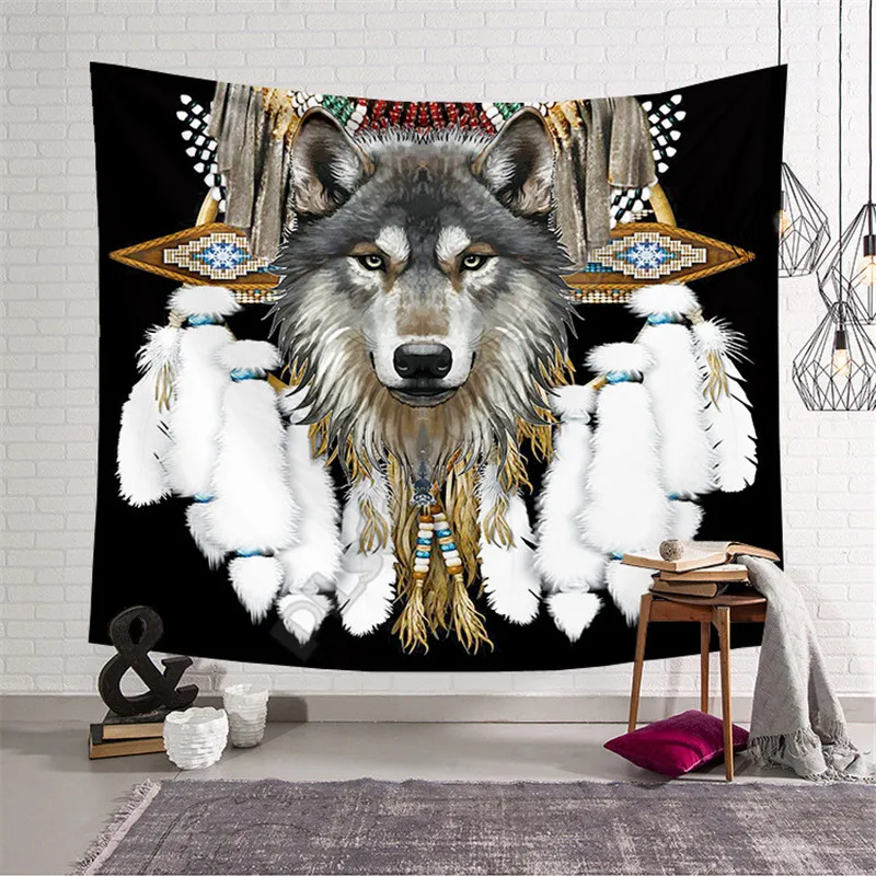 

PLstar Cosmos Tapestry Beautiful Wolf 3D Printed Tapestrying Rectangular Home Decor Wall Hanging Home Decoration Style-01