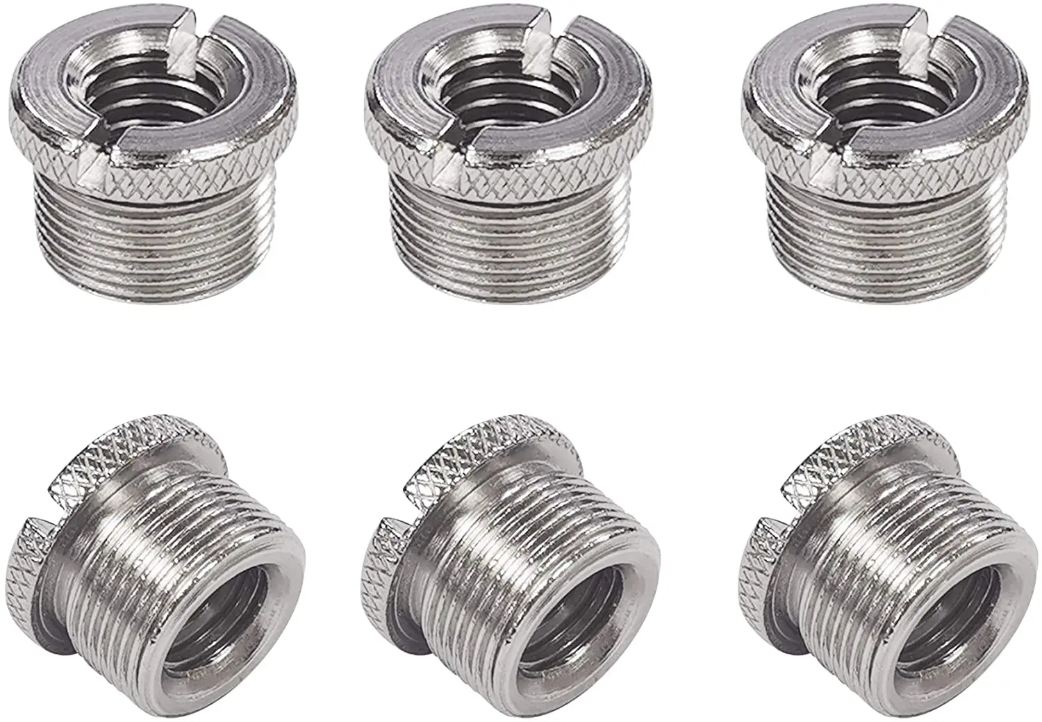 ตัวแปลงไมค์5/8 "ตัวผู้เป็น3/8" ตัวเมีย6ชิ้นอะแดปเตอร์สกรูเกลียวพร้อมน็อตจากไมโครโฟนแท่นวางบูม3/8กับ5/8