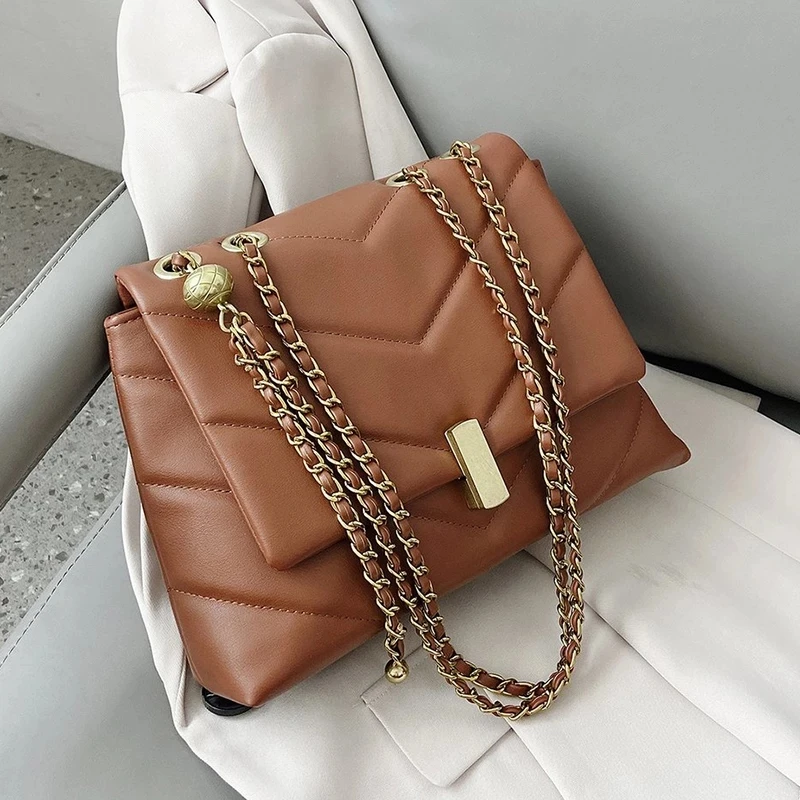 

Vintage Chain Designer PU Leather Crossbody Bags For Women Winter Women's Trend Handbags Branded Trending Cross Body Bag