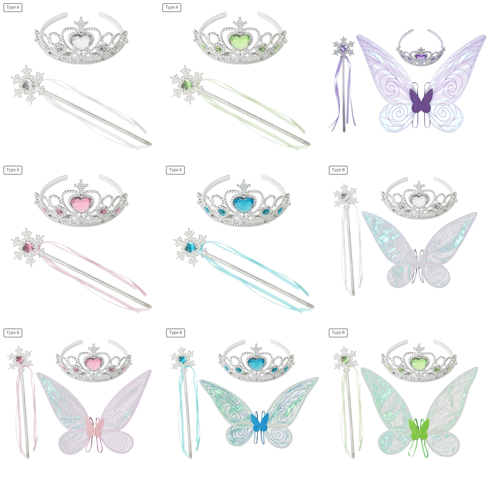 Cute Children Angel Fairy Costume Performance Props Gradient Color Princess Butterfly Wings Stick Hair Hoop Set Kids Dress Up