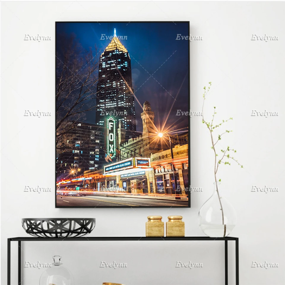 The Fox Theater Long Exposure with Car Trails Posters- Wall Art Prints Home Decor Canvas Unique Gift Floating Frame