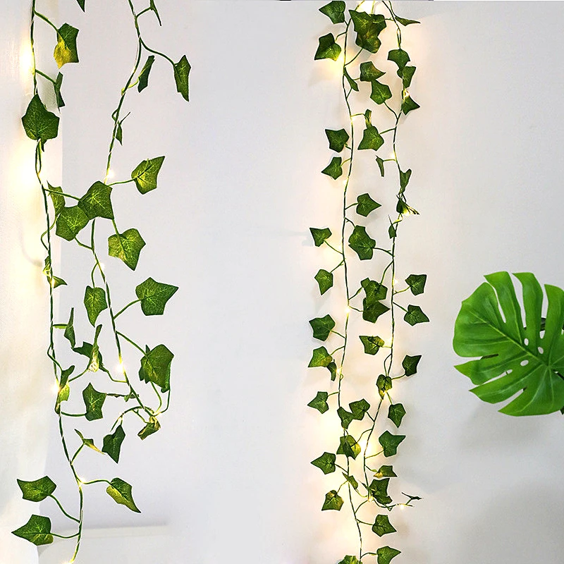 2M Artificial Plant Led String Light Creeper Green Leaf Ivy Vine for Home Wedding Decor Lamp DIY Hanging Garden Christmas Lights