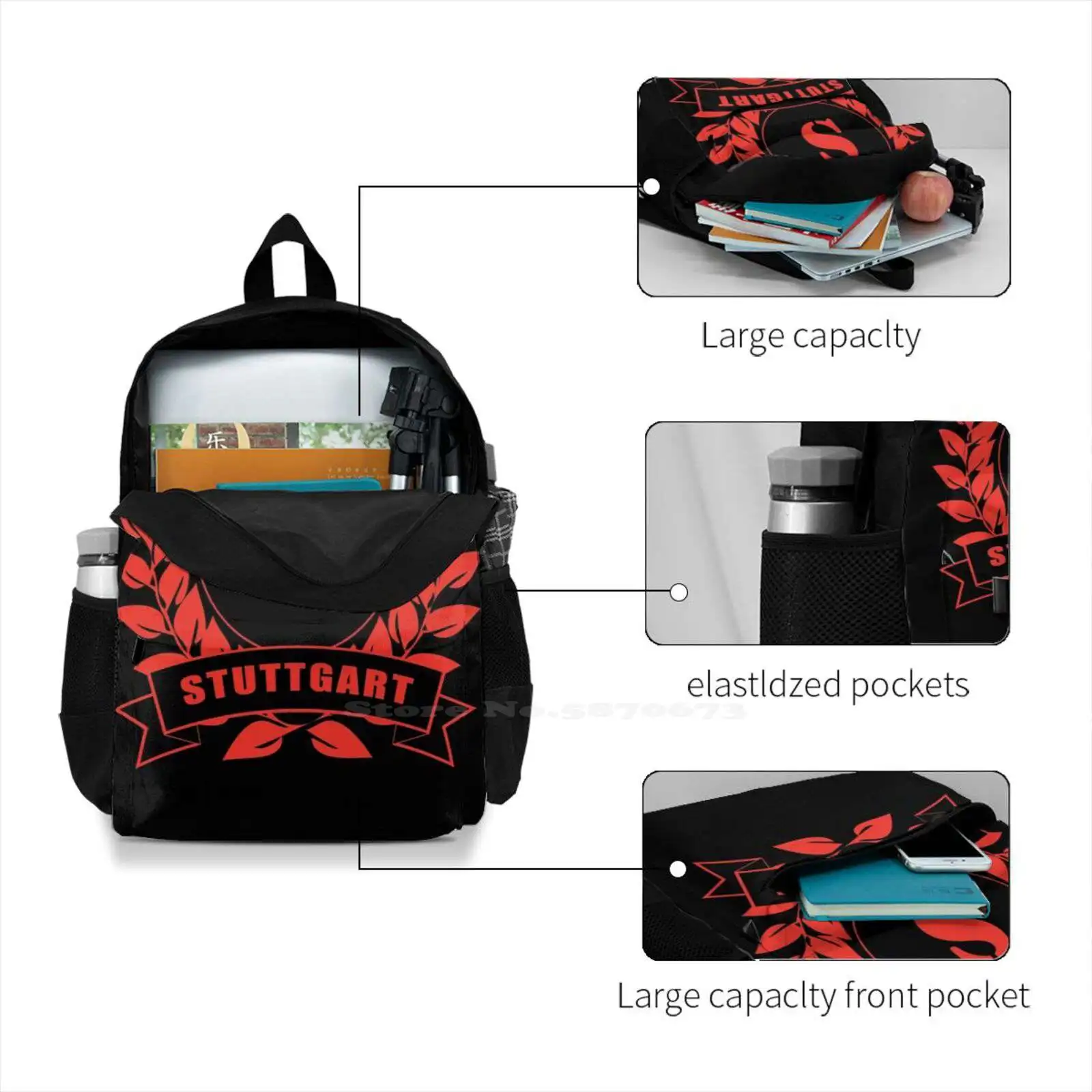 Modello Design Bagpack Borse da scuola Bad Cannstatt Neckar Stadium Stuggi Swabia Cannstatter Laurel Wreath