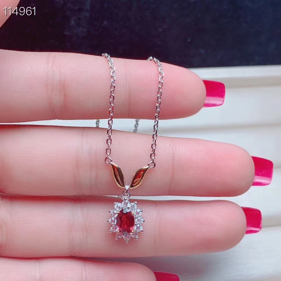 

KJJEAXCMY fine jewelry 925 Sterling Silver inlaid natural garnet fashion girl new Pendant Necklace support test