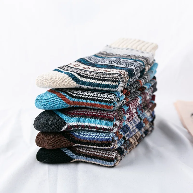 5Pairs Brand Men's Wool Socks Winter Thicken Sheep's Wool Socks Warm Men Retro Style Colorful Fashion Man Socks High Quality