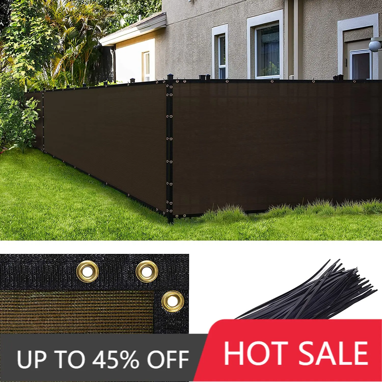 6' X 49' Brown Fence Privacy Screen Windscreen,Commercial Outdoor Backyard Shade Windscreen Mesh Fabric 90% Blockage