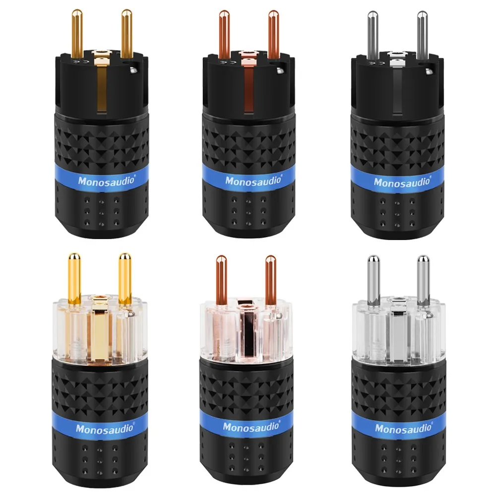 Monosaudio E102/E103 Pure Copper EU Power Plug Connector for Audio DIY Mains Power Cable Transparent