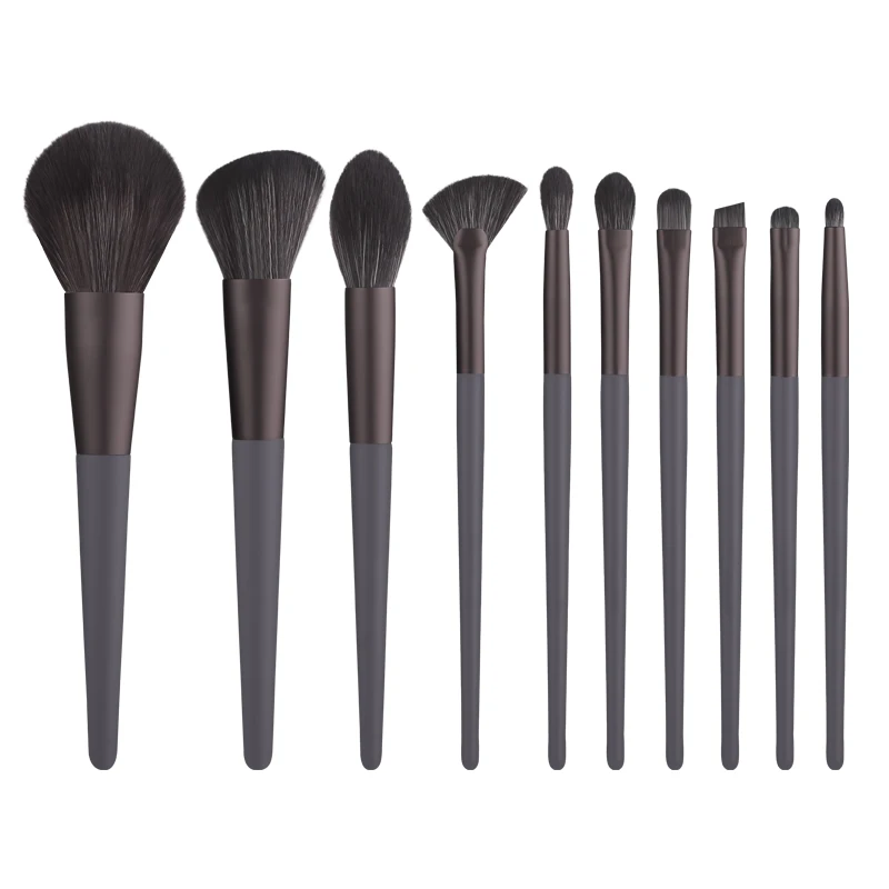 ZOREYA 10pcs Black Natural Hair Makeup Brush Pro Set Big Powder Foundation Blush Eyeshadow Face Make Up Brushes Tools Maquillajs