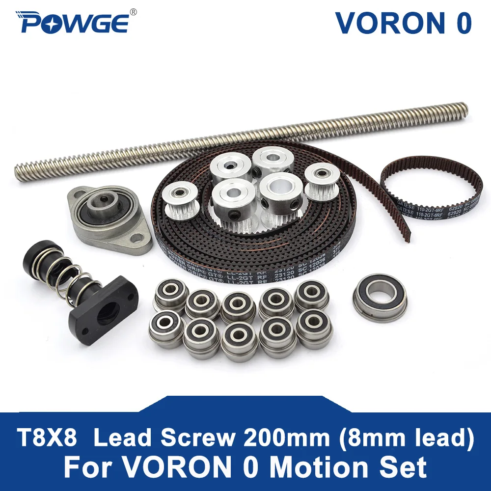 POWGE VORON 0 Set GT2 LL-2GT RF Open Timing Belt 2GT 20T 16T Pulley 110-2GT Shaft Bearing F688 F623 KFL08 T8X8 Lead Screw Nut