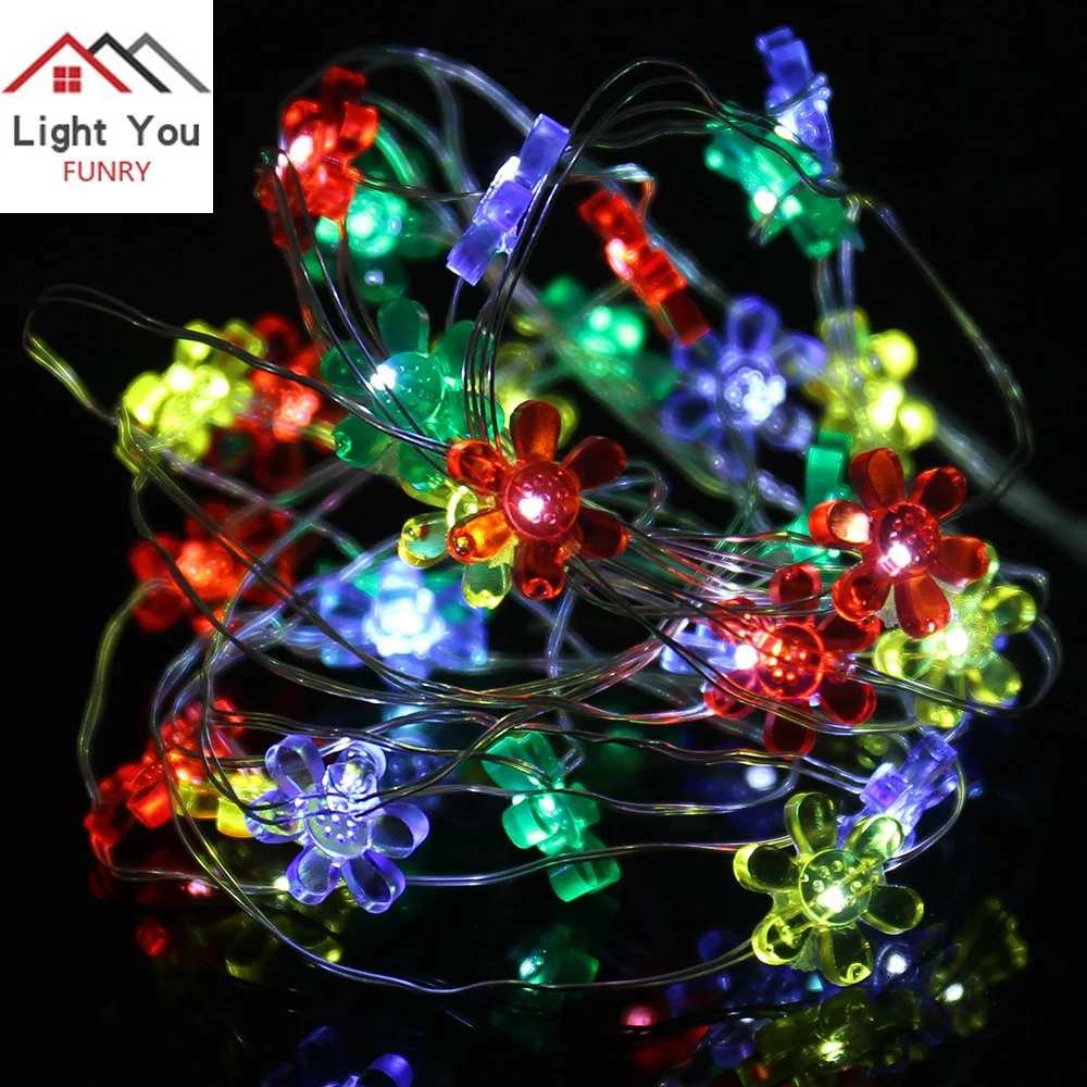 30LED Colorful Flower Shaped Silver Line Light String Christmas Button Battery Box Decorative Light String
