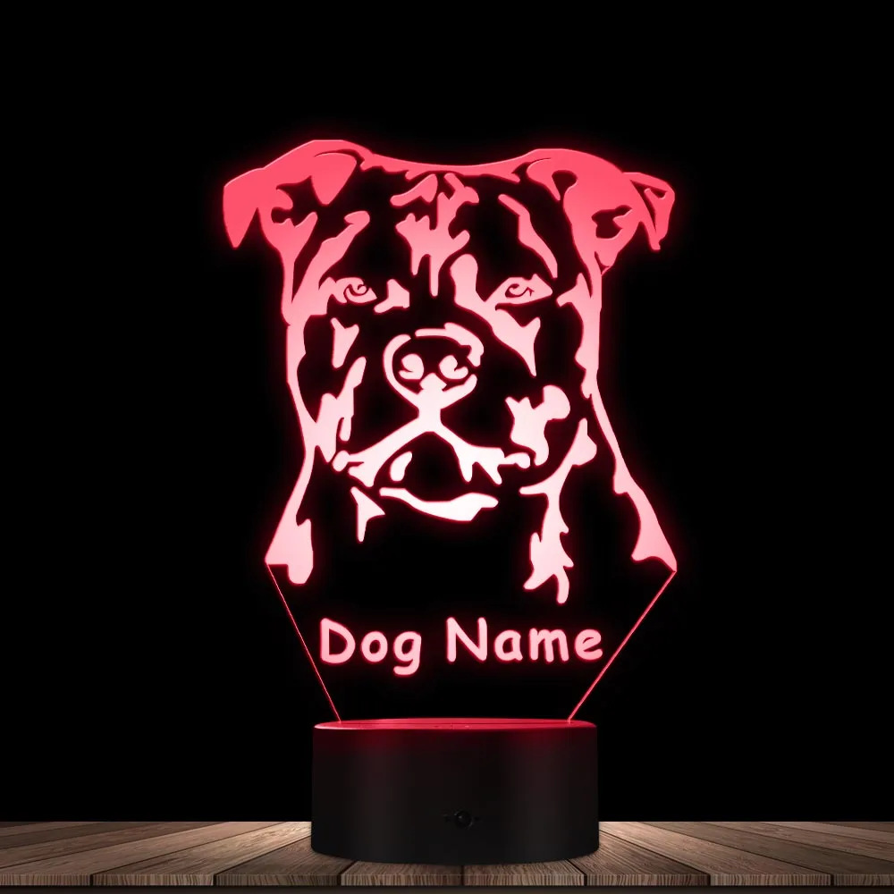 Nowoczesne Staffordshire Bull Terrier LED lampka nocna zwierząt Pet Dog Puppy 3D lampa złudzenie optyczne Home Decor tabela lampka biurkowa światło