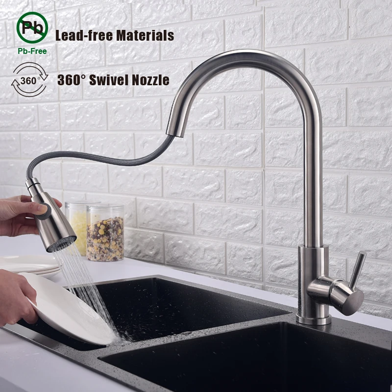 

Pull Down Kitchen Sink Faucets Commercial High Arc Single Handle Pull Out Sprayer Kitchen Sink Faucets Brushed Nickel