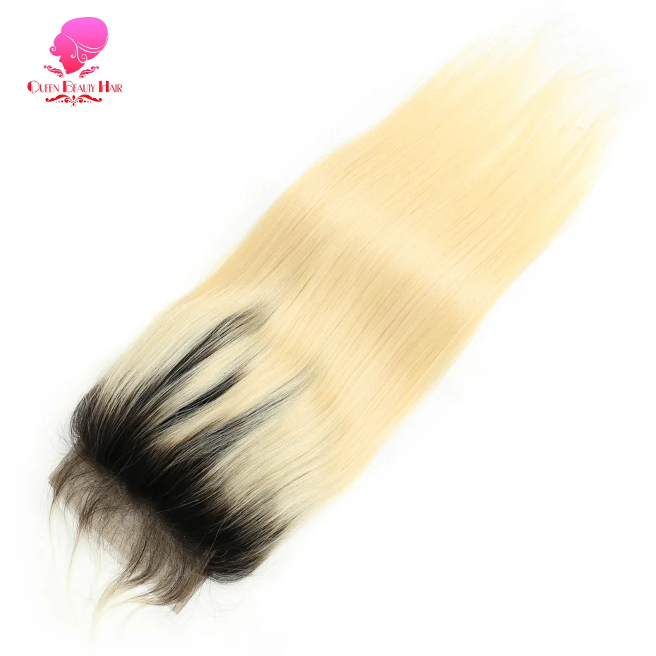 Königin Schönheit 3 Bündel und Verschluss 2 Ton dunkle Wurzeln 1b/613 Ombre blonde brasilia nische gerade Bündel remy menschliches Haar mit Verschluss – Detail 11