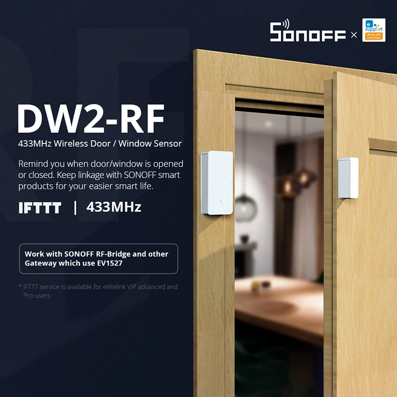 SONOFF DW2 /DW2-RF Wifi Door Window Sensor Wireless Switch Door Window Detector Smart Home Remote Control Via eWeLink App